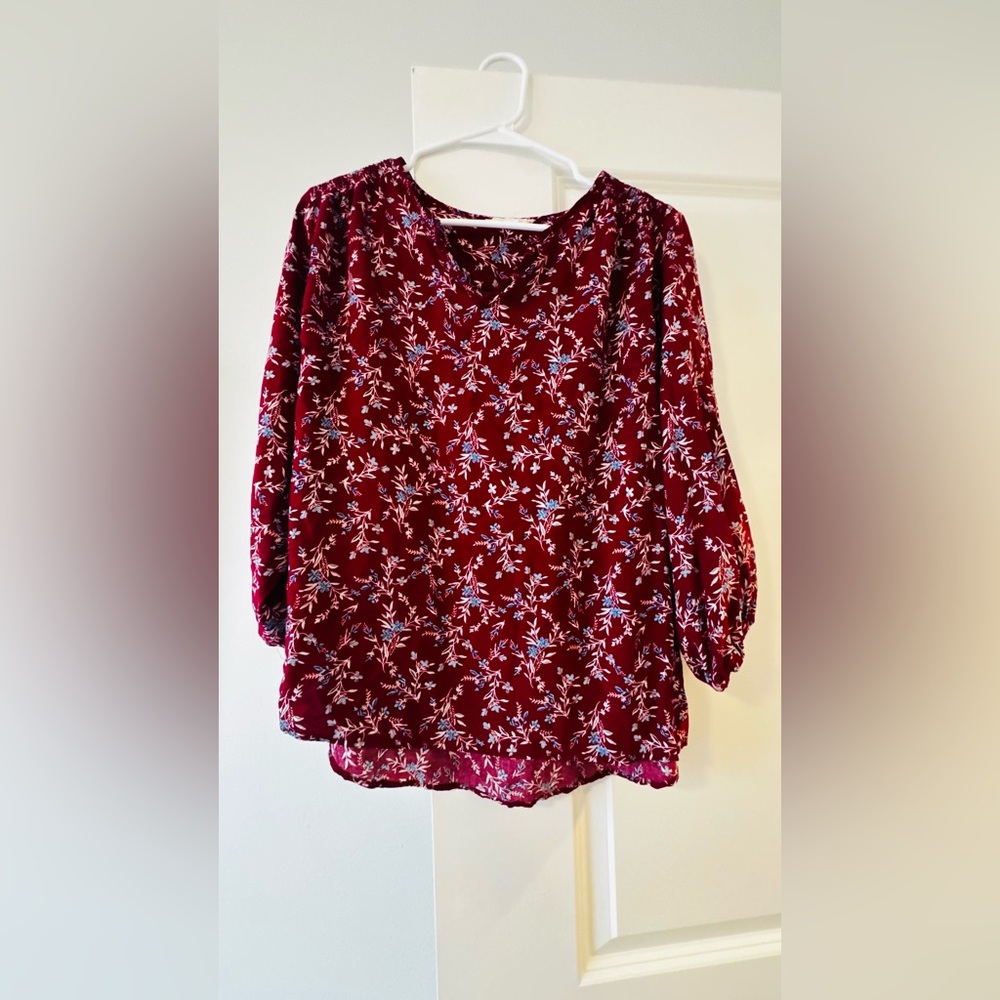 Fun 2 Fun Burgundy Floral Blouse